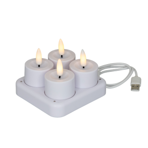 LED fyrfadslys, hvid, 4 stk, genopladelige