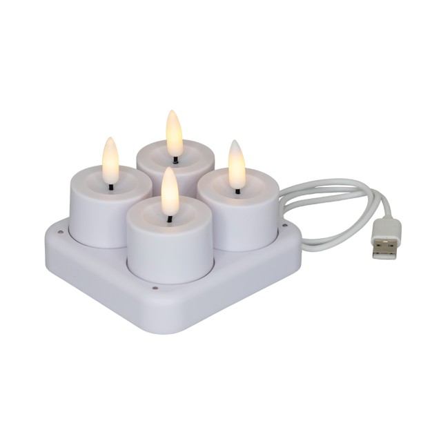 LED fyrfadslys, hvid, 4 stk, genopladelige