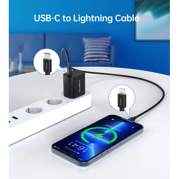 Choetech USB-C PD vgoplader, 20W, sort