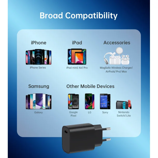 Choetech USB-C PD vgoplader, 20W, sort