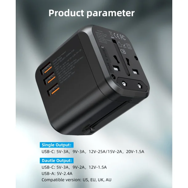 Choetech PD5008 Rejseadapter 30W (Europa/England/USA/Australien)