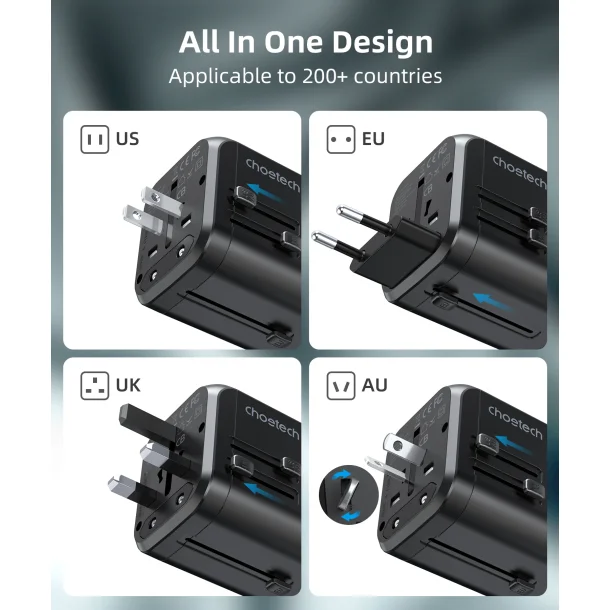 Choetech PD5008 Rejseadapter 30W (Europa/England/USA/Australien)