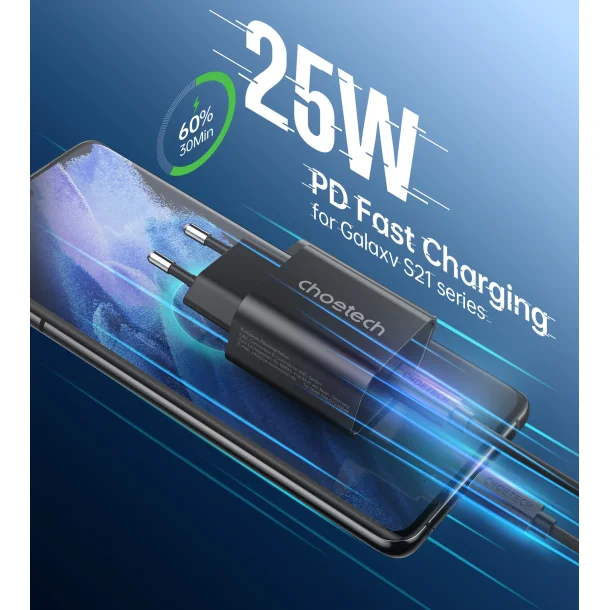 Choetech USB-C PD vgoplader, 25W, sort