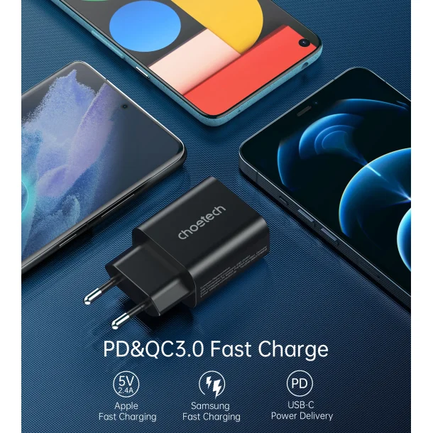 Choetech USB-C PD vgoplader, 25W, sort