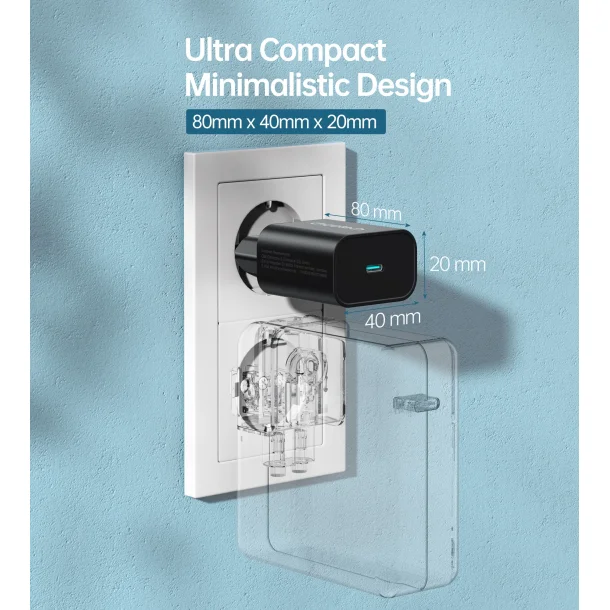 Choetech USB-C PD vgoplader, 25W, sort