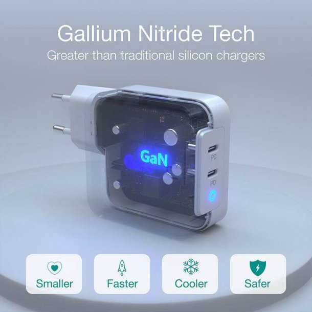 Choetech USB-C PD vgoplader, 2-port GaN, 100W, hvid