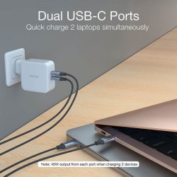 Choetech USB-C PD vgoplader, 2-port GaN, 100W, hvid