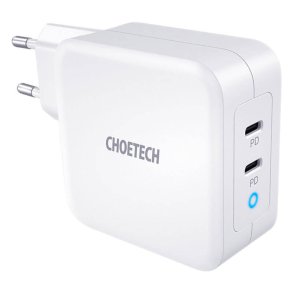 Choetech USB-C PD väggladdare, 2-port GaN, 100W, vit