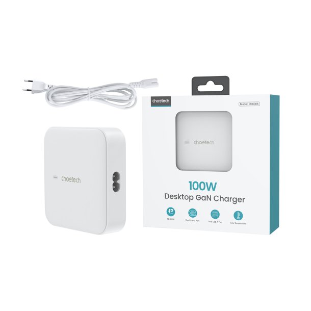 Choetech 4-port Oplader, 100W, hvid