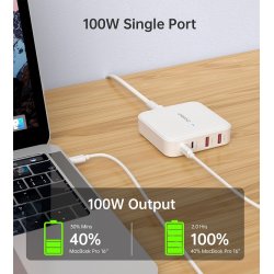 Choetech 4-port Oplader, 100W, hvid