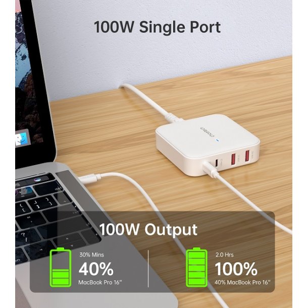 Choetech 4-port Oplader, 100W, hvid