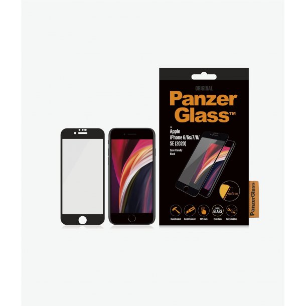 PanzerGlass skrmbeskyttelse iPhone SE (2020)/8/7/6 - sort, Case Friendly