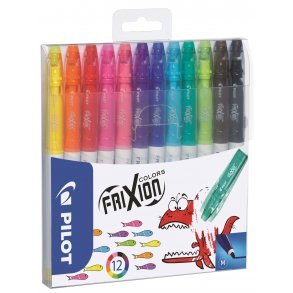 Pilot Frixion Colors 0,7 Udviskbar Kuglepen, 12 stk, Ass. farver