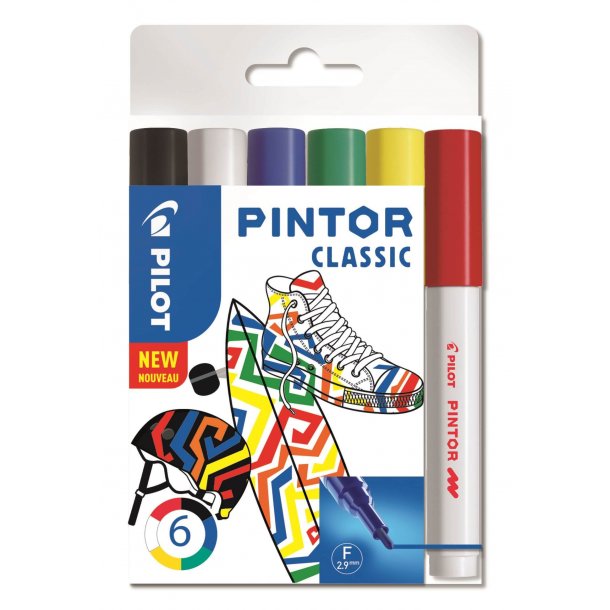 Pilot Marker Pintor Fine Classic 1,0 DIY-pen, 6 stk, Ass. farver