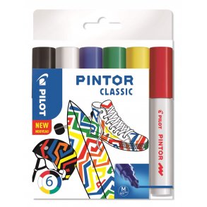 Pilot Marker Pintor Medium Classic 1,4 DIY-pen, 6 stk,  Ass. farver