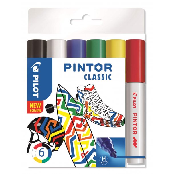 Pilot Marker Pintor Medium Classic 1,4 DIY-pen, 6 stk,  Ass. farver