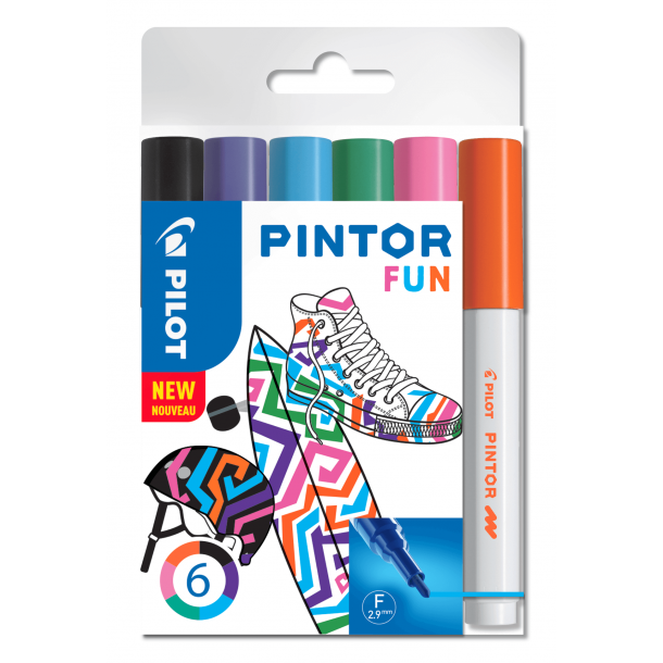 Pilot Marker Pintor Fine Fun Mix 1,0 DIY-pen, 6 stk, Ass. farver