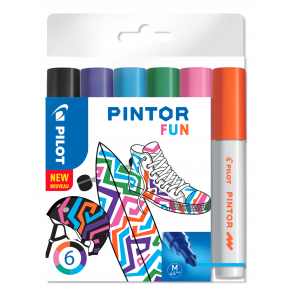 Pilot Marker Pintor Medium Fun Mix 1,4 DIY-pen, 6 stk, Ass. Farver