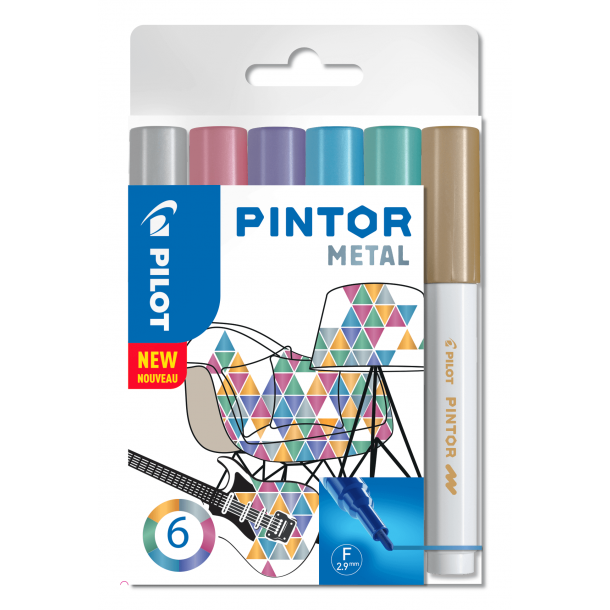 Pilot Marker Pintor Fine Metal Mix 1,0 DIY-pen, 6 stk, Ass. farver