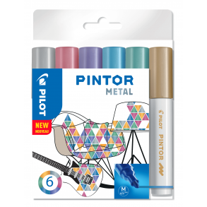 Pilot Marker Pintor Medium Metal Mix 1,4 DIY-pen, 6 stk, Ass. farver