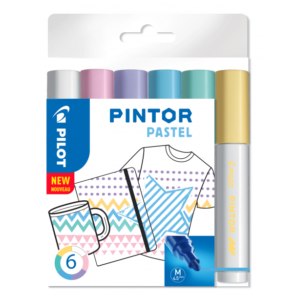 Pilot Marker Pintor Medium Pastel Mix 1,4 DIY-pen, 6 stk,  Ass. farver