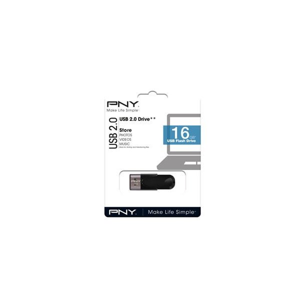 USB ngle 2.0 - PNY Attache 4, 16GB, sort