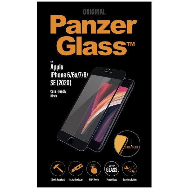 PanzerGlass skrmbeskyttelse iPhone SE (2020)/8/7/6 - sort, Case Friendly