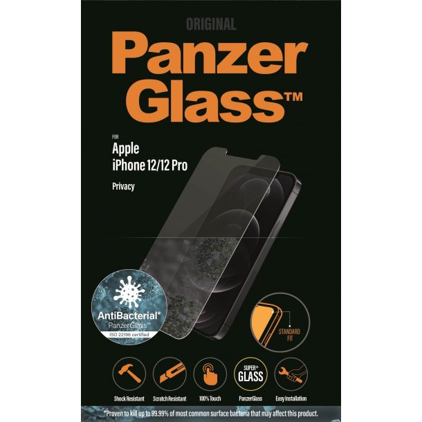 PanzerGlass skrmbeskyttelse iPhone 12/12 Pro - Privacy, antibakteriel effekt