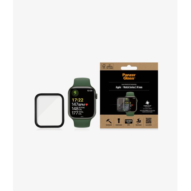 PanzerGlass skrmbeskyttelse Apple Watch Series 7 - 41 mm, sort