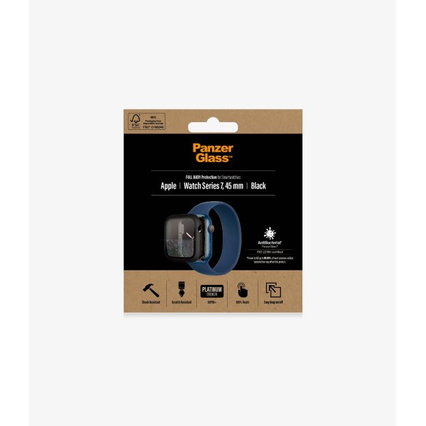 PanzerGlass skrmbeskyttelse Apple Watch Series 7 - 45 mm, sort