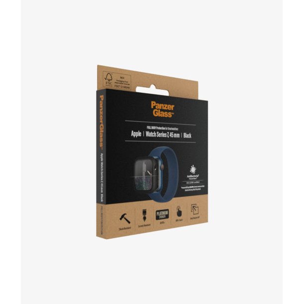 PanzerGlass skrmbeskyttelse Apple Watch Series 7 - 45 mm, sort