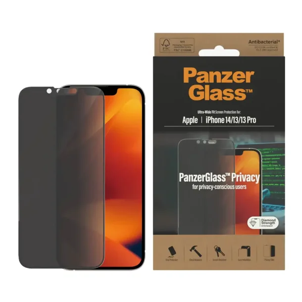 PanzerGlass skrmbeskyttelse iPhone 14 / 13 / 13 Pro - Ultra-Wide Fit, Privacy