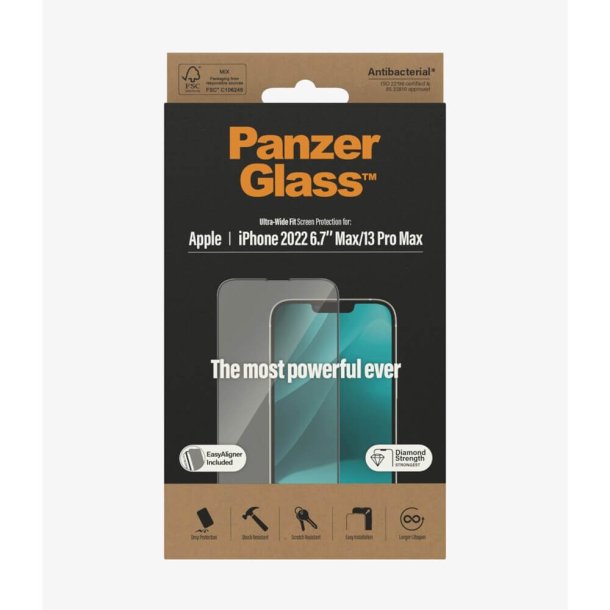 PanzerGlass skrmbeskyttelse iPhone 14 Plus/13 Pro Max - Ultra-Wide Fit, antibakteriel