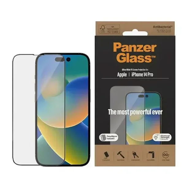 PanzerGlass skrmbeskyttelse iPhone 14 Pro - Ultra-Wide Fit, antibakteriel