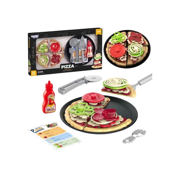 Pizzaset f�r barn � restauranglek med pizza och 30 delar