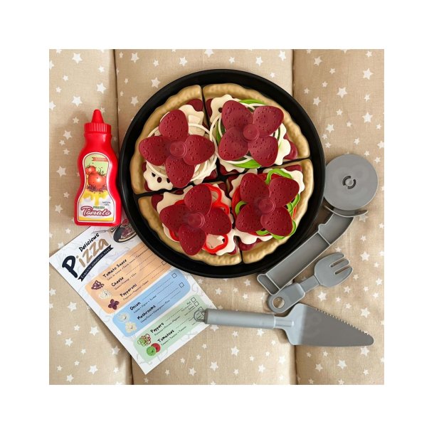 Pizzaset f�r barn � restauranglek med pizza och 30 delar