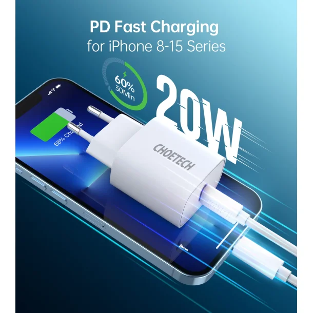 Choetech USB-C PD vgoplader, 20W, hvid