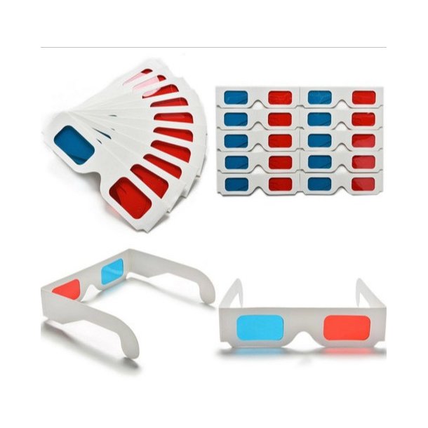 Pap 3D-Briller - rød/blå, 10 stk.