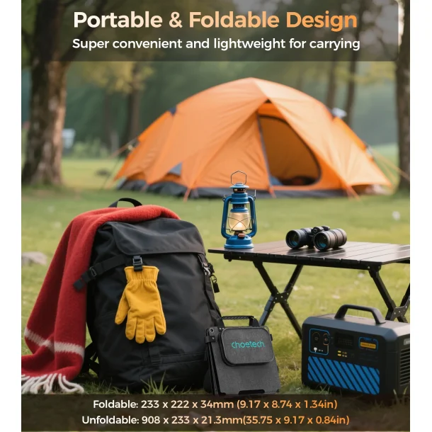 Choetech solcellepanel med 2 porte, 28W, gr