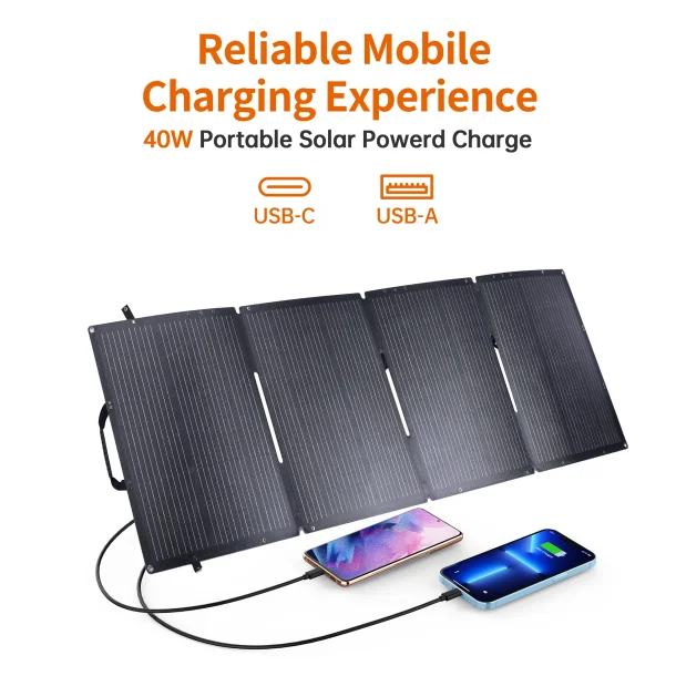 Choetech 2-Port Solpanel 40W - Type-C &amp; USB-A, Svart/Gr