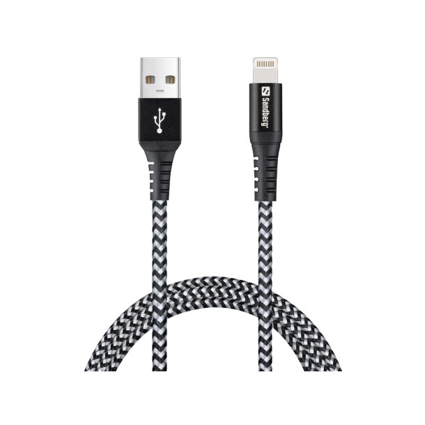 Sandberg Survivor USB - lightning kabel, 1 m, svart
