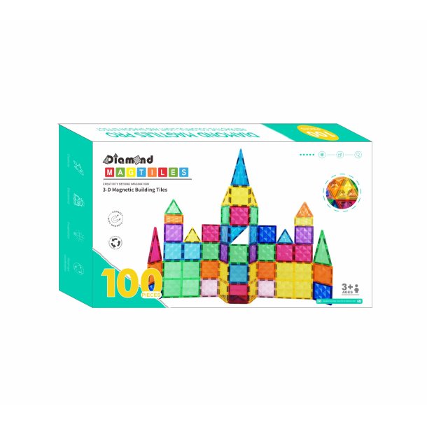 Magnetic Tiles byggesæt, 100 stk