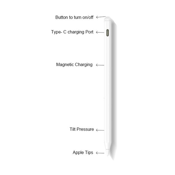 iPad pen som Apple pencil (iPad 2018-2023) - trdls, hvid