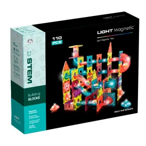 Magnetic Tiles kulbana med ljus, 110 delar