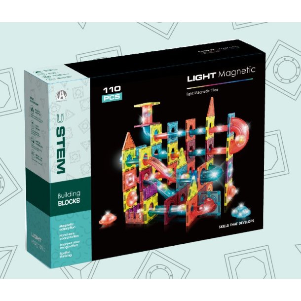 Magnetic Tiles kulbana med ljus, 110 delar