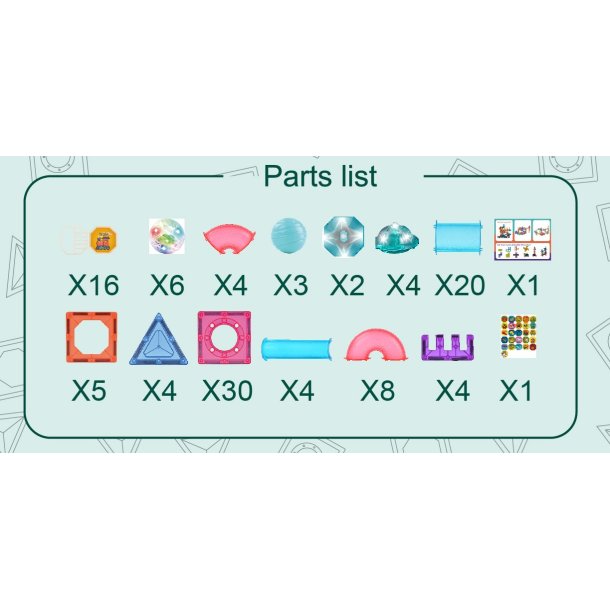 Magnetic Tiles kulbana med ljus, 110 delar