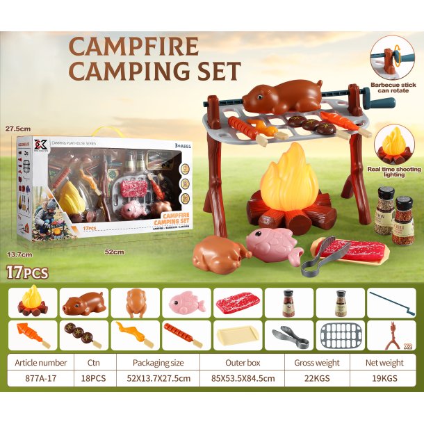 Campfire Legetjs Campingst m. lys og lyd, 17 dele