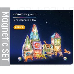 Magnetic Tiles - Med dyr og lys, 89 dele