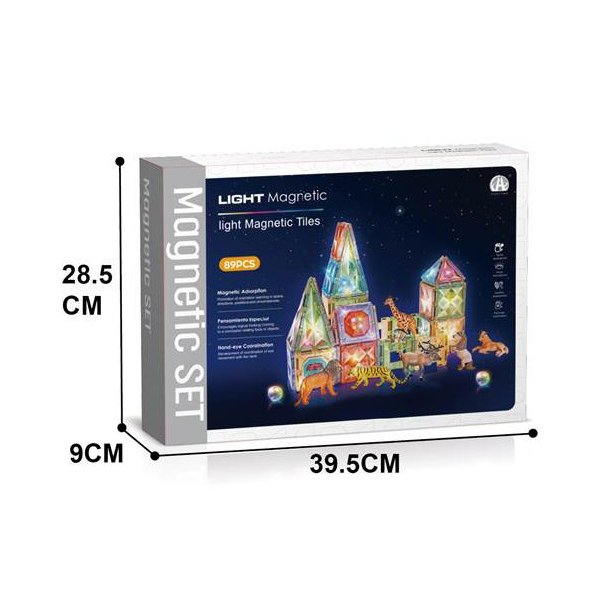 Magnetic Tiles - Med dyr og lys, 89 dele