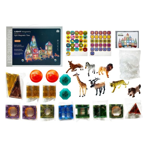 Magnetic Tiles - Med dyr og lys, 89 dele